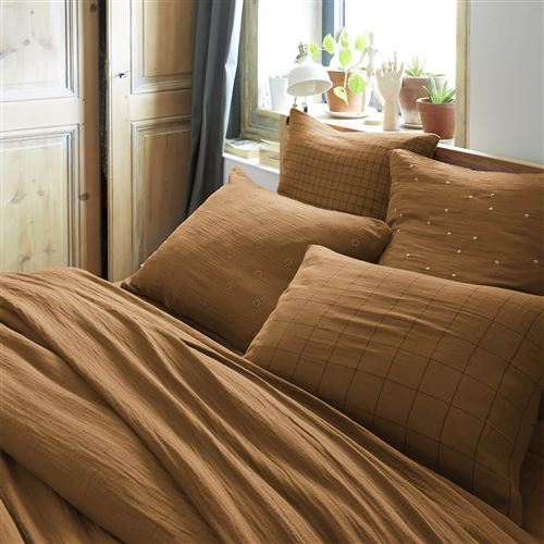 Lot de 2 taies d'oreillers double gaze de coton marron 60x60 cm