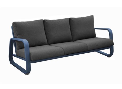 PROLOISIRS Canapé 3 places Antonino sofa en aluminium/coussins - bleu/gris