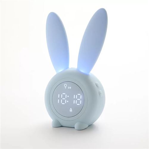 Moe lapin lumière de nuit chronomètre en silicone induction petit réveil son horloge de chronométrage veilleuse-bleu
