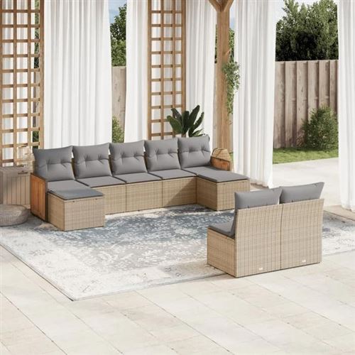 Vidaxl Beige Salon De Jardin 9 Pcs - Image 2