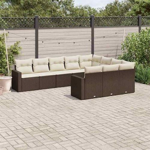 VIDAXL  Salon De Jardin 10 Pcs Avec Coussins Marron R&eacute;sine Tress&eacute;e
