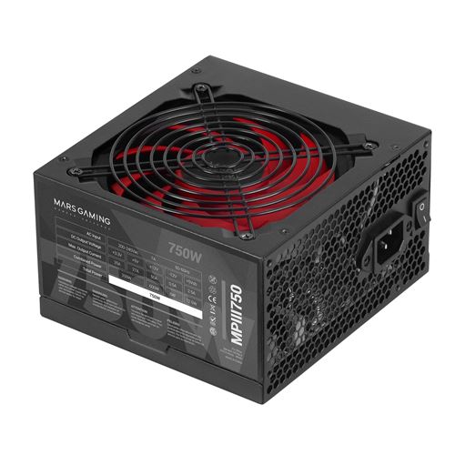 Mars Gaming MPIII750, Fuente Alimentación PC ATX 750W, 5 Años Garantía, Tecnología Silenciosa AI-RPM, 85% Eficiencia,  Fuente Alimentación Gaming en Negro o Blanco