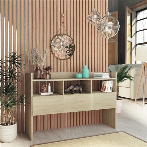 vidaXL Buffet, Armoire avec 3 Compartiments et 3 Tiroirs, Organisateur de Salle de Séjour Salon, Moderne, Chêne Sonoma Bois d'Ingénierie