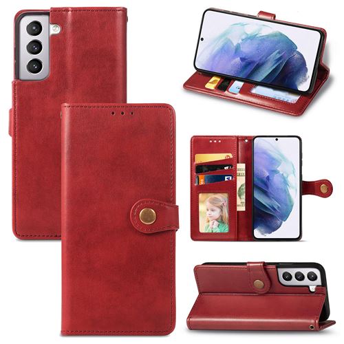 MPFRANCE Housse pour Samsung Galaxy S21 Plus Rouge [Porte Carte, etui portefeuille, boucle]