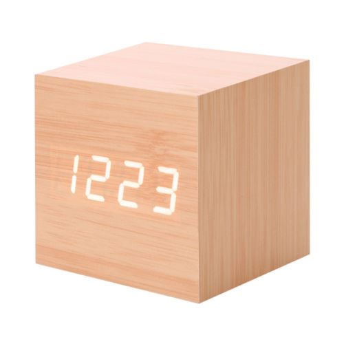 Nouveau Led Numérique en Bois Moderne en Bois Bureau Réveil Thermomètre Calendrier Minuterie Orange PL206