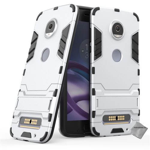 Housse etui coque rigide anti choc pour Motorola Moto Z2 Play avec verre trempe - ARGENT