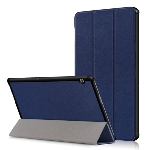 Etui en PU bascule à trois volets bleu foncé pour votre Huawei Mediapad T5 10