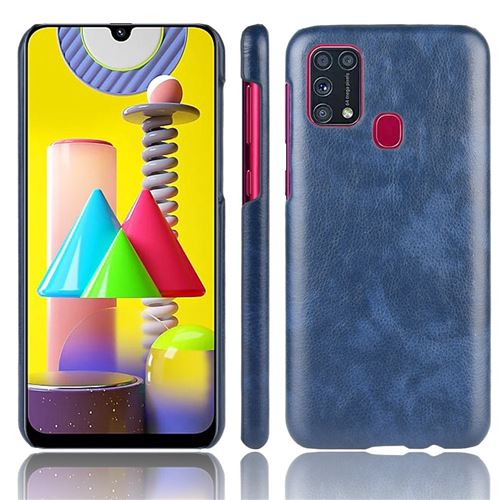 Coque en TPU + PU peau de litchi rigide bleu pour votre Samsung Galaxy M31