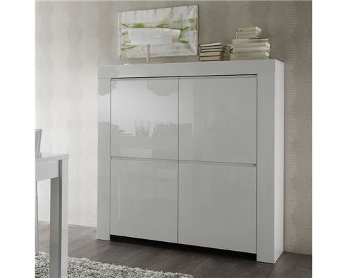 Buffet haut blanc laqué design TRIPOLI - L 120 x P 50 x H 140 cm