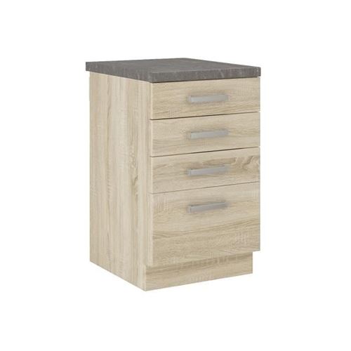 LASSEN Meuble bas de cuisine L 40 cm avec plan de travail inclus - Decor chene clair sonoma