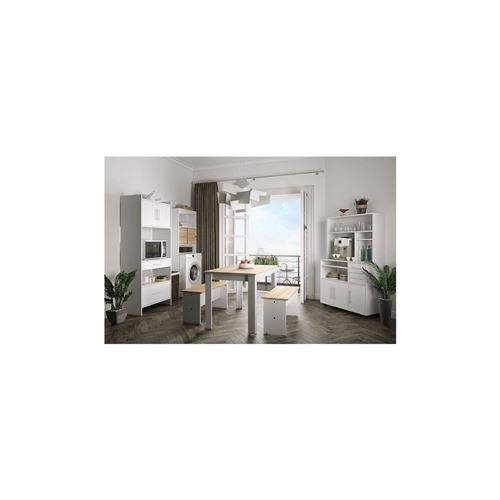 Salt Ensemble Table A Manger 4 A 6 Personnes + 2 Bancs Nice - Contemporain - Decor Chene Et Blanc - L 110 X L 70 Et L 84,4 X P 3