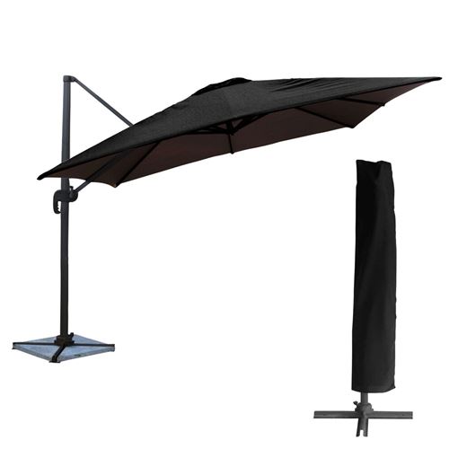 Parasol déporté MOLOKAI carré 3x3m noir + housse