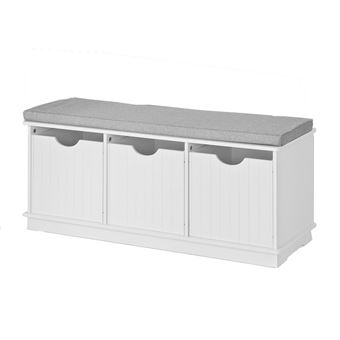 SoBuy Banc d'Entrée avec 3 Paniers et Coussin Multifonctionnel - Blanc - 1