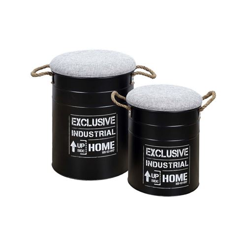 The Home Deco Factory - Pouf gigogne baril en métal Dock (Lot de 2)