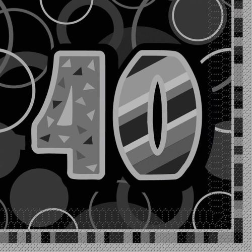 Haza Original serviettes 40 ans 16 x 16 cm 16 pièces noir
