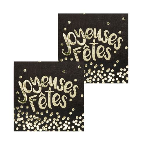 12 serviettes joyeuses fêtes noirs