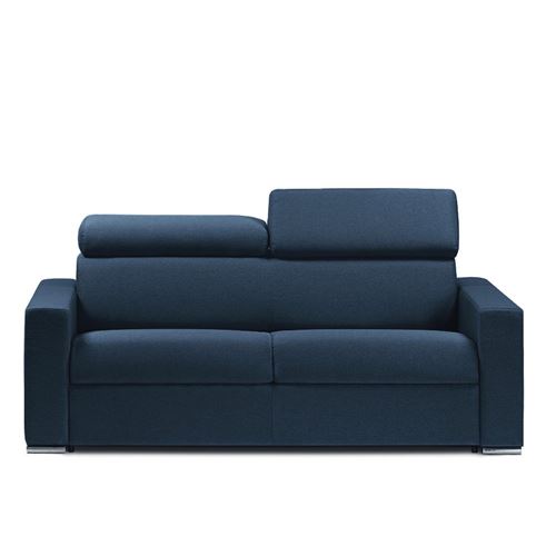 Canapé convertible RAPIDO DARWIN têtières réglables couchage 140cm matelas 16cm tissu tweed bleu nuit