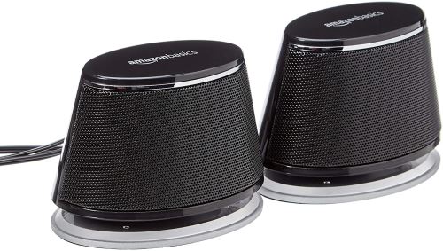 AmazonBasics Enceintes pour ordinateur alimentées par USB avec son dynamique Noir, lot de 4
