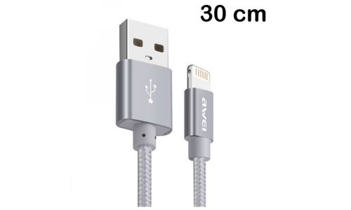 Câble iPhone tressé renforcé nylon gris 30 cm