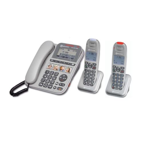 Pack Trio Téléphone senior filaire amplifié et touches de mémoires directes Amplicomms Powertel 2880
