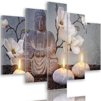 Tableau Toile Deco Multi Panneaux 150x100 Cm Bouddha Blanc Gris Achat Prix Fnac
