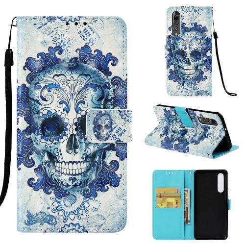 Etui en PU impression de motifs décor de points lumineux avec support crâne fleuri pour votre Huawei P30