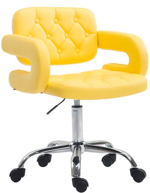 Tabouret de Travail Dublin en Similicuir avec Dossier matelassé et Accoudoirs - Couleur Jaune