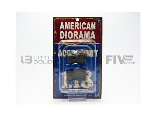 Voiture Miniature de Collection AMERICAN DIORAMA 1-18 - FIGURINES Set de 2 Poubelles - Gris - 23978