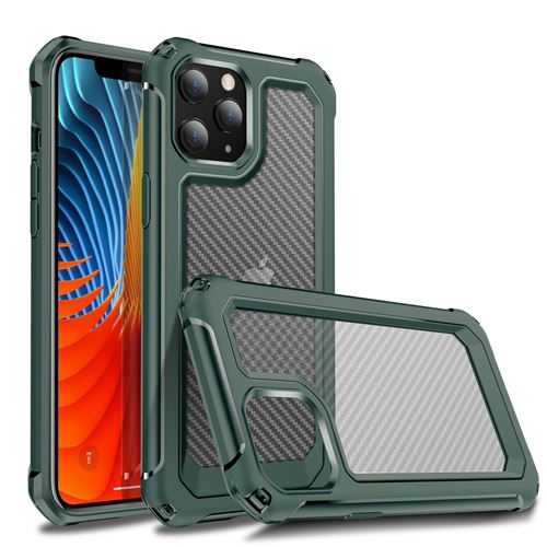 Coque en TPU combinaison de texture en fibre de carbone vert pour votre Apple iPhone 12 Pro Max 6.7 pouces