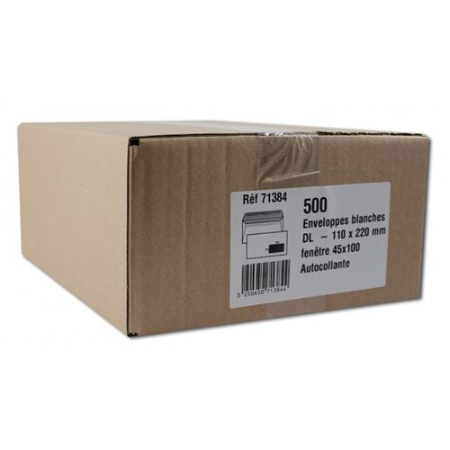 500 Enveloppes Blanches Dl Fenêtre 45X100Mm Autocollante 110X220Mm Gpv 71384