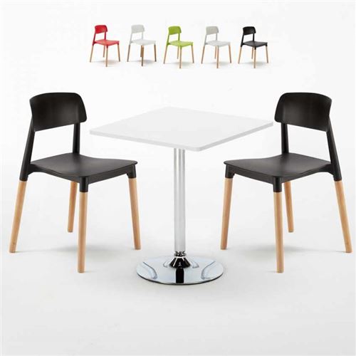 Table Carrée Blanche 70x70cm Avec 2 Chaises Colorées Set Intérieur Bar Café Barcellona Cocktail, Couleur: Noir