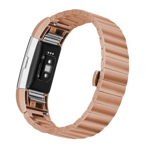 Bracelet en TPU remplacement classique avec boucle papillon or rose pour votre Fitbit Charge 2