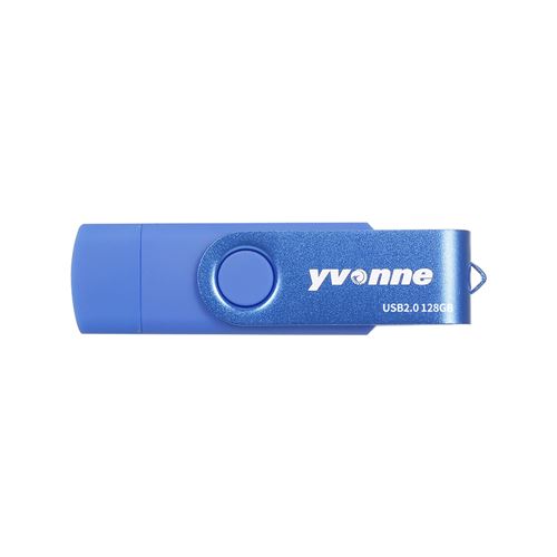 yvonne YT602-2 USB2.0 U disque rotatif 32Go OTG clé USB avec Double Ports U disque pour téléphone portable / PC / ordinateur bleu