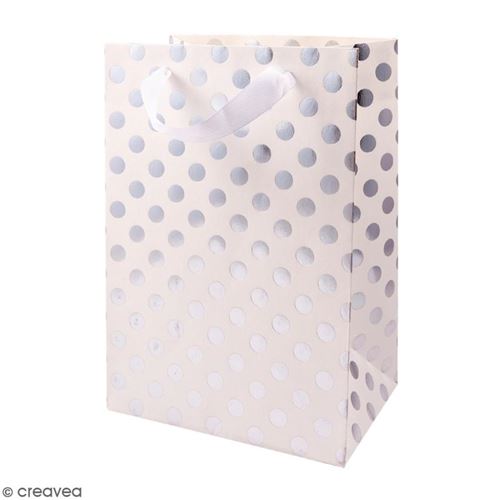 Sac cadeau Blanc à pois argentés - 26 x 18 cm