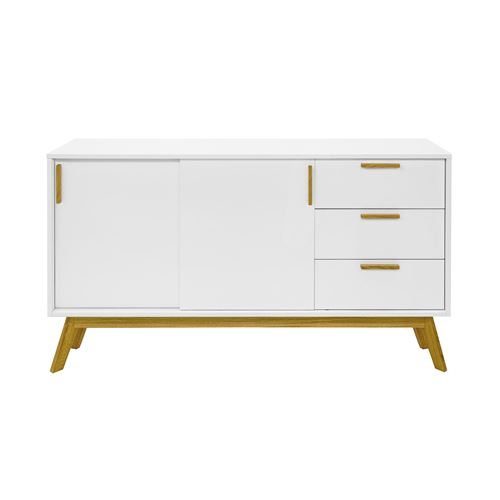 Paris Prix - Buffet 3 Tiroirs & 2 Portes kensal 149cm Chêne & Blanc