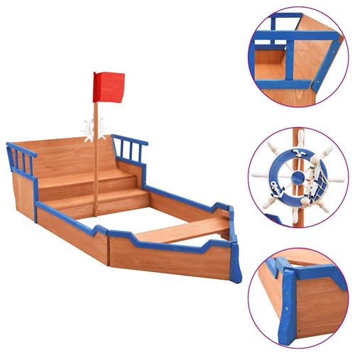 vidaXL Bac à sable bateau pirate Bois de sapin 190x94,5x136 cm