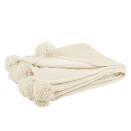 Paris Prix Beige Plaid À Pompons Blanket 130X170cm