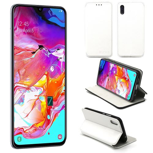 Housse Samsung Galaxy A70 blanche - Etui Coque Samsung Galaxy A70 Protection antichoc à rabat Smartphone 2019 - Accessoires Pochette Case XEPTIO