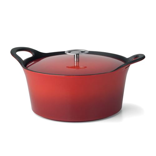 Volcan - cocotte ronde 20cm fonte de fer &eacute;maill&eacute;e rouge avec couvercle