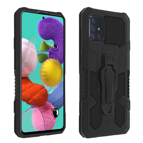 Coque pour Samsung Galaxy A51 Antichoc Béquille et Clip Ceinture Métallique noir