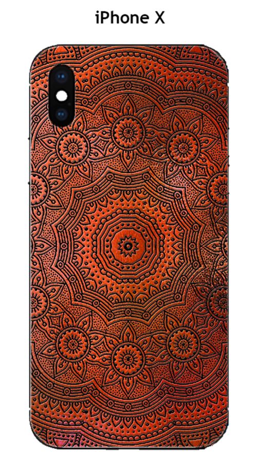 Coque TPU gel souple Apple Iphone X design Mandala rosace Orange & Noir