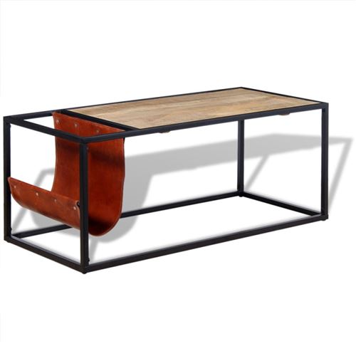 vidaXL Table basse avec porte-revues Cuir véritable 110 x 50 x 45 cm