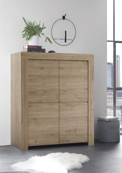 SUBLEEM Meuble 4 portes en bois Giarre chene noyer clair