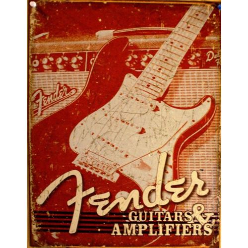 plaque fender guitars & ampli tole rouge affiche deco usa