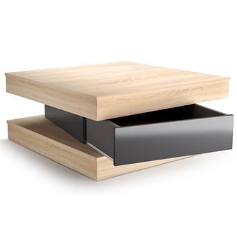 Fixy Table Basse Carree Style Contemporain Decor Chene Et Gris
