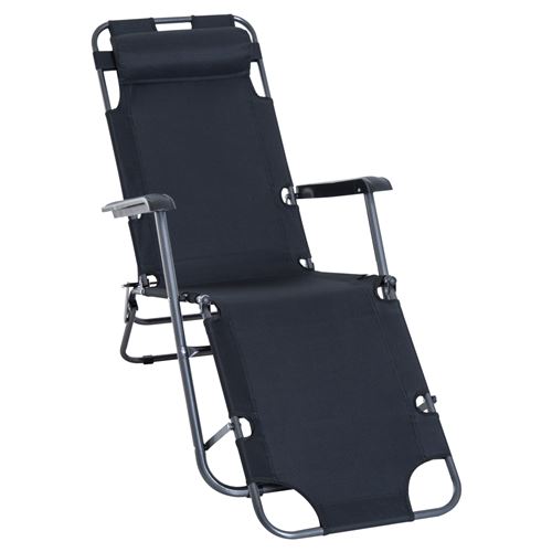 51 sur chaise longue pliable bain de soleil transat de relaxation dossier inclinable avec repose pied polyester oxford noir mobilier de jardin achat prix fnac