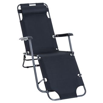 Outsunny Chaise longue pliable bain de soleil transat de relaxation dossier inclinable avec repose-pied polyester oxford noir - 1