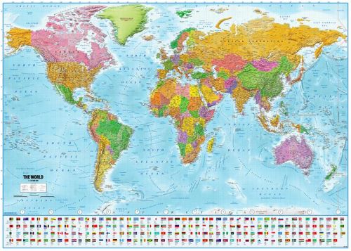 Poster XXL Carte du monde avec drapeaux - 2018 -