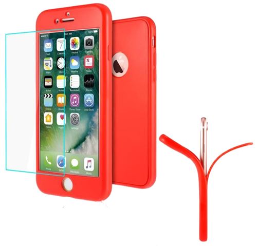 Coque Gel Silicone IPhone X 10 Intégrale 360Full Protection + Verre Trempé Couleur Rouge Etuis Housse