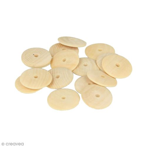 Perles plates rondes en bois à décorer - 25 mm - 26 pcs